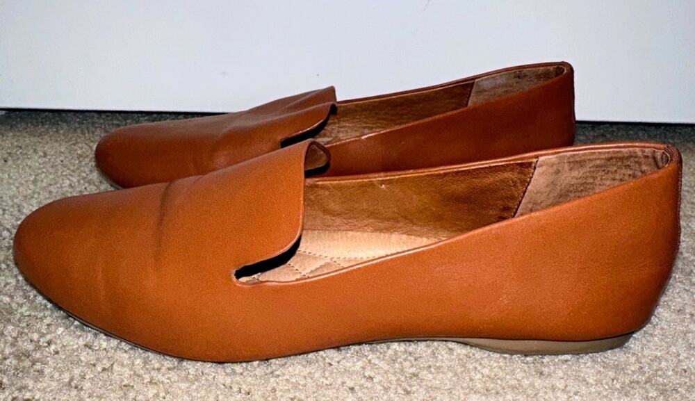 Birdies Women’s Size 10 Cognac Brown Leather Loafers Slip On Quilted Flats